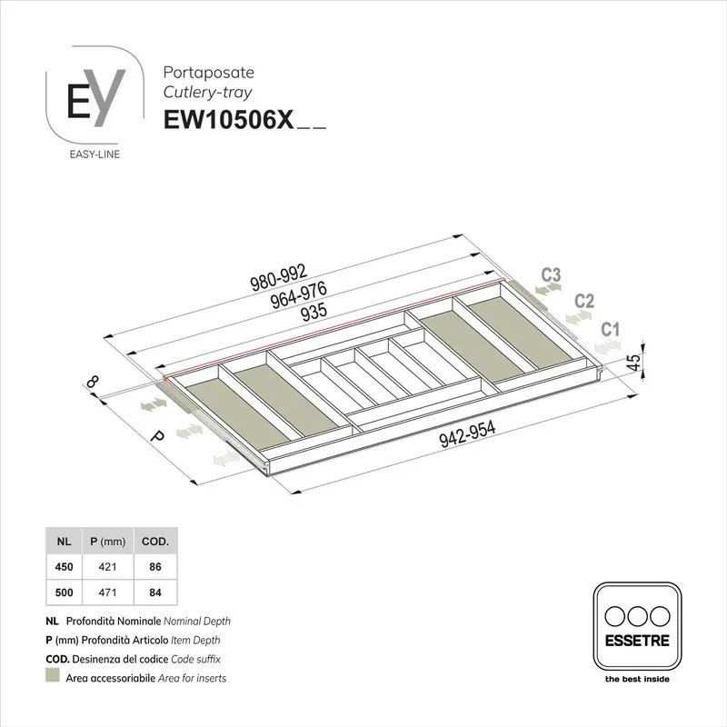 Portaposate EASY-LINE in legno per cassetto base 1050 mm