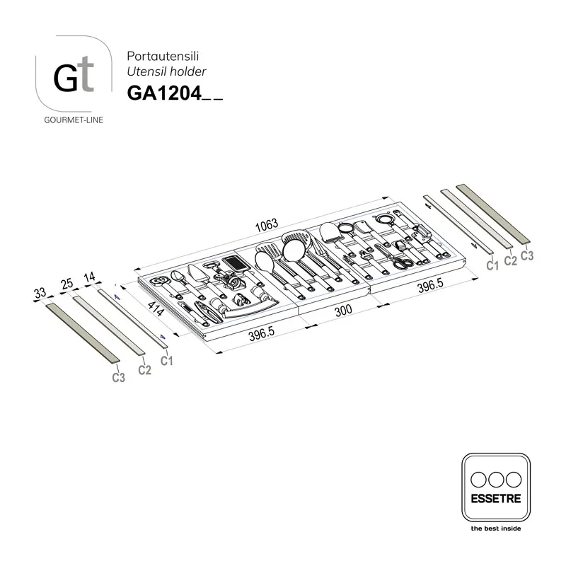 Portautensili GOURMET-LINE con utensili in acciaio inox