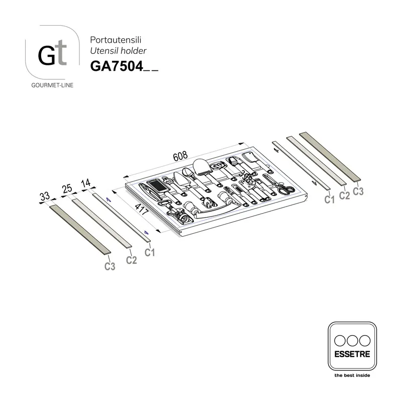 Portautensili GOURMET-LINE con utensili in acciaio inox
