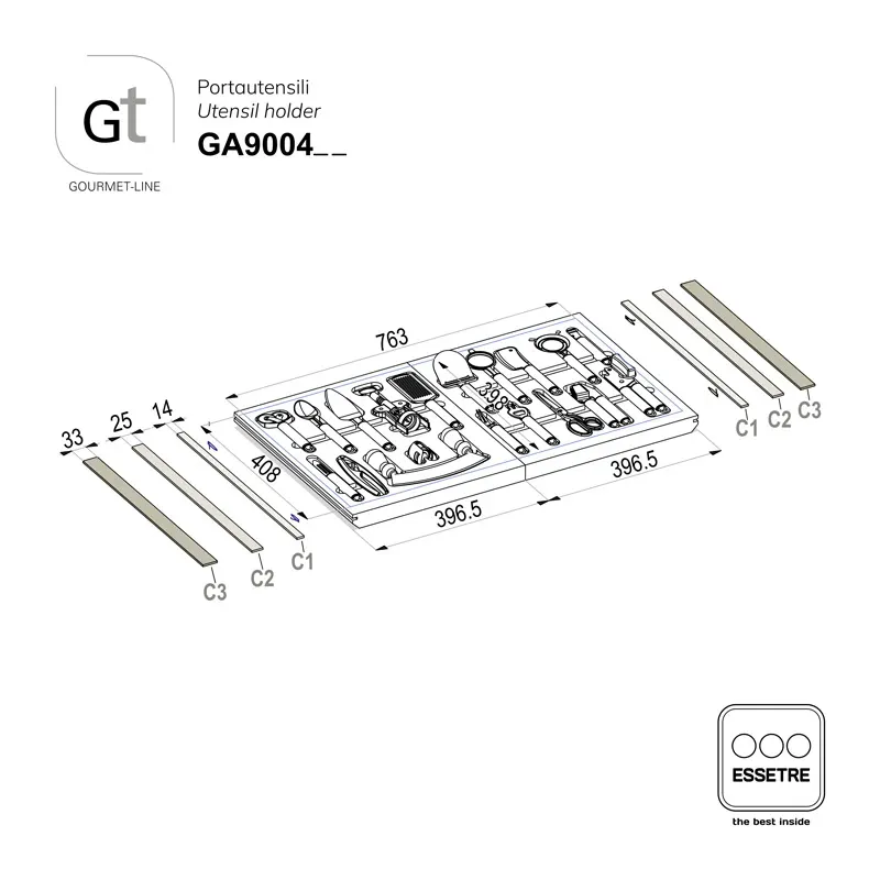 Portautensili GOURMET-LINE con utensili in acciaio inox
