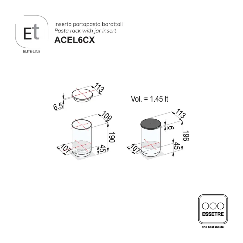 Inserto inox e vetro per modulo cestone ELITE-LINE