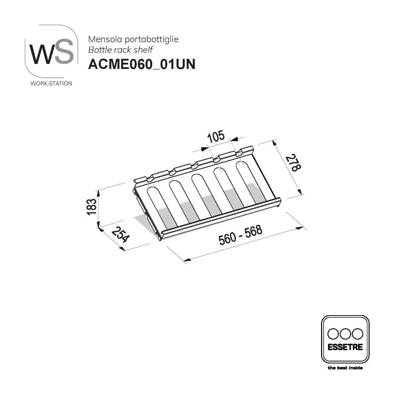 Mensola portabottiglie WORK-STATION per armadio, colonna e vetrina