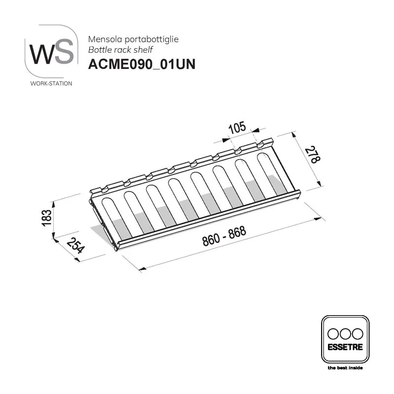 Mensola portabottiglie WORK-STATION per armadio, colonna e vetrina