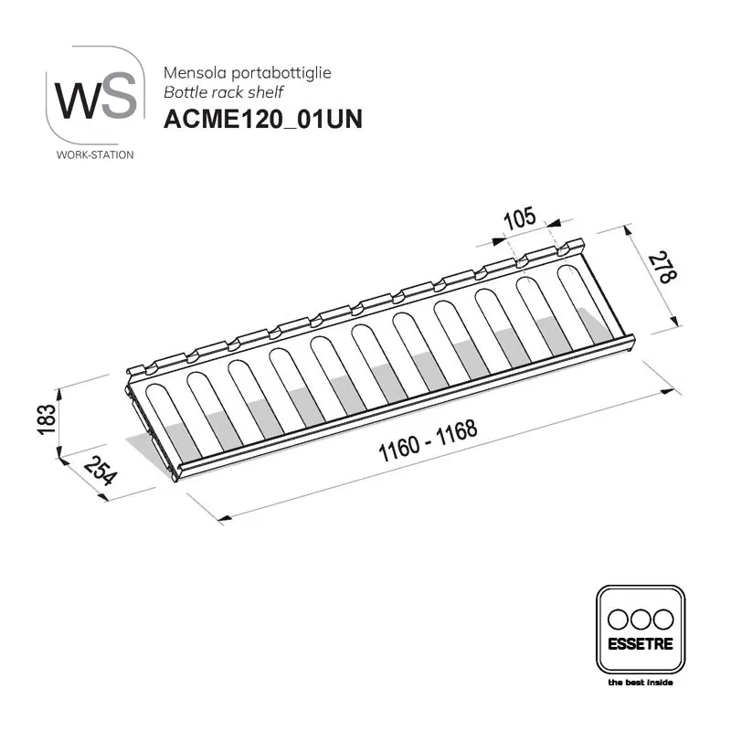 Mensola portabottiglie WORK-STATION per armadio, colonna e vetrina