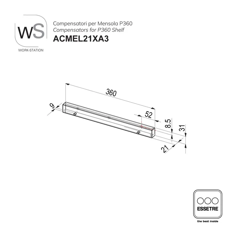 Compensatori di larghezza per mensola P360 WORK-STATION