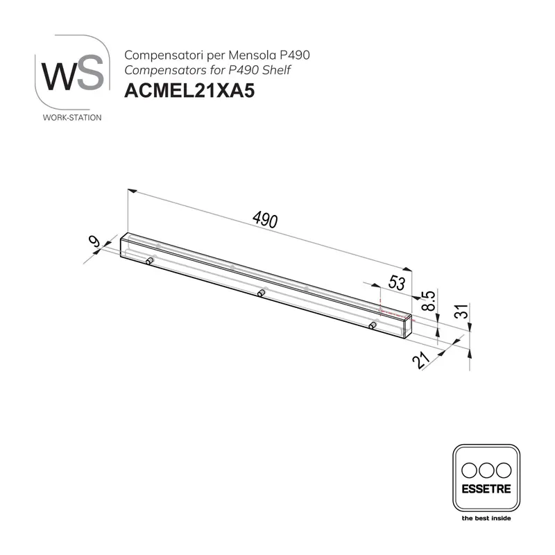 Compensatori di larghezza per mensola P490 WORK-STATION
