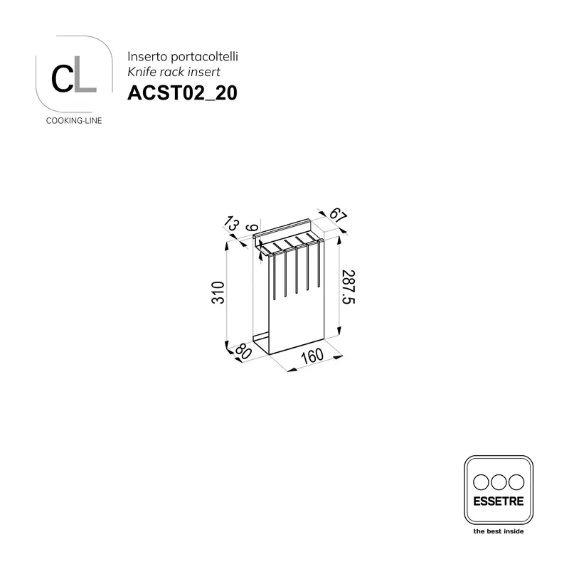 Inserto Portacoltelli per barra sottopensile COOKING-LINE