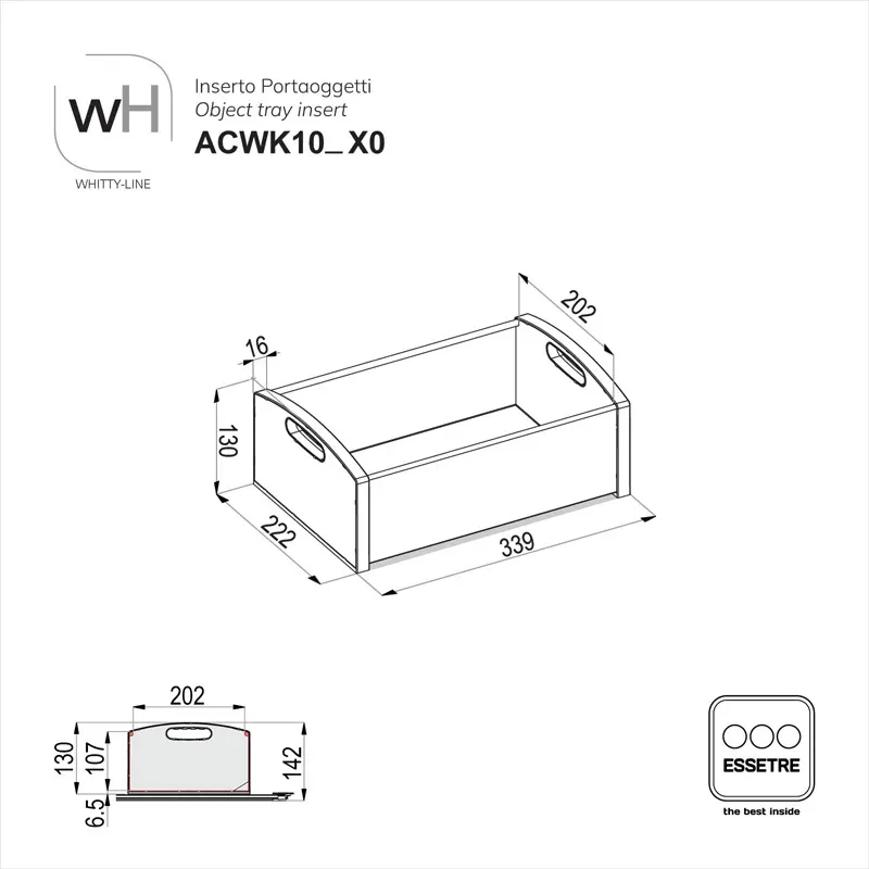Inserto in ACCIAIO INOX e PLASTICA per moduli cestone WHITTY-LINE