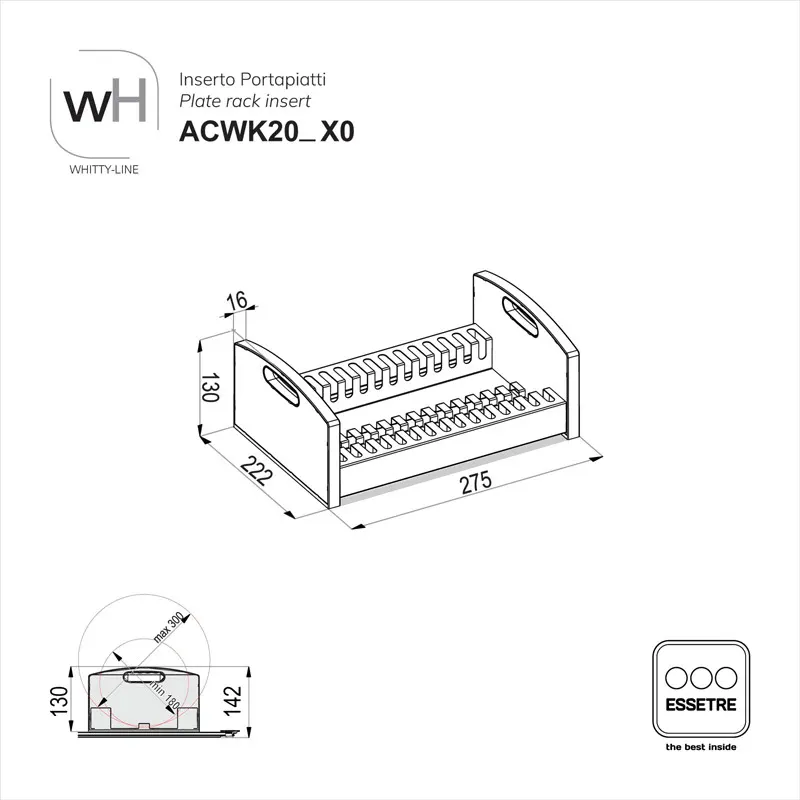 Inserto in ACCIAIO INOX e PLASTICA per moduli cestone WHITTY-LINE