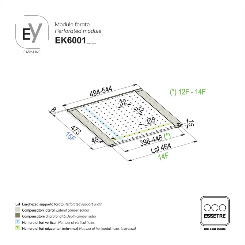 Modulo forato EASY-LINE per cestone base 600 mm