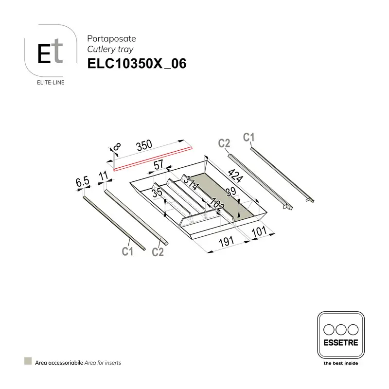 Portaposate ELITE-LINE per cassetto base 450 mm