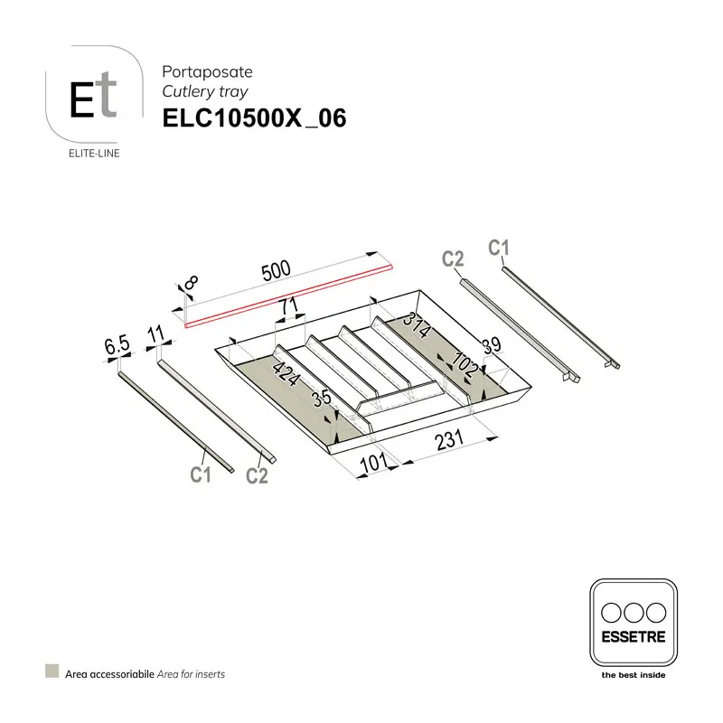 Portaposate ELITE-LINE per cassetto base 600 mm