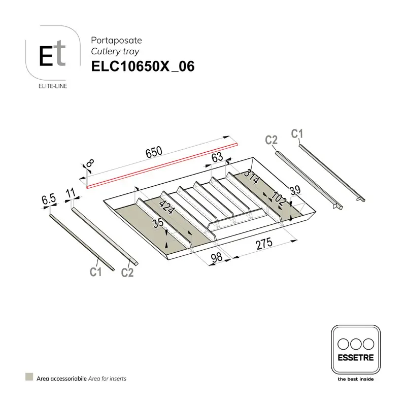 Portaposate ELITE-LINE per cassetto base 750 mm