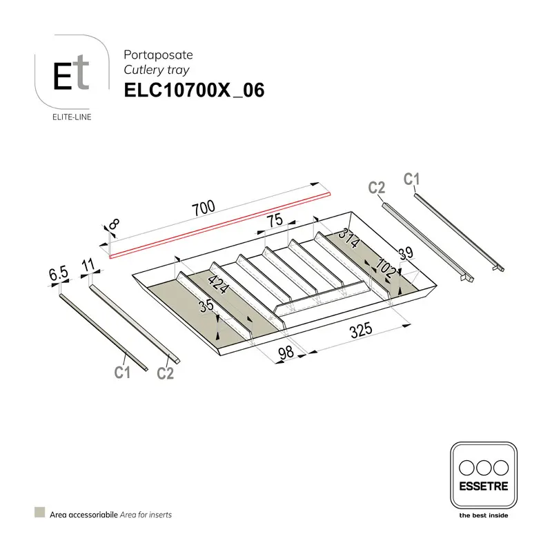 Portaposate ELITE-LINE per cassetto base 800 mm