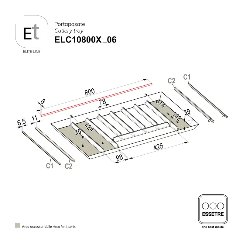 Portaposate ELITE-LINE per cassetto base 900 mm