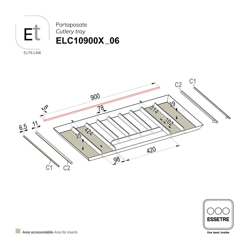 Portaposate ELITE-LINE per cassetto base 1000 mm