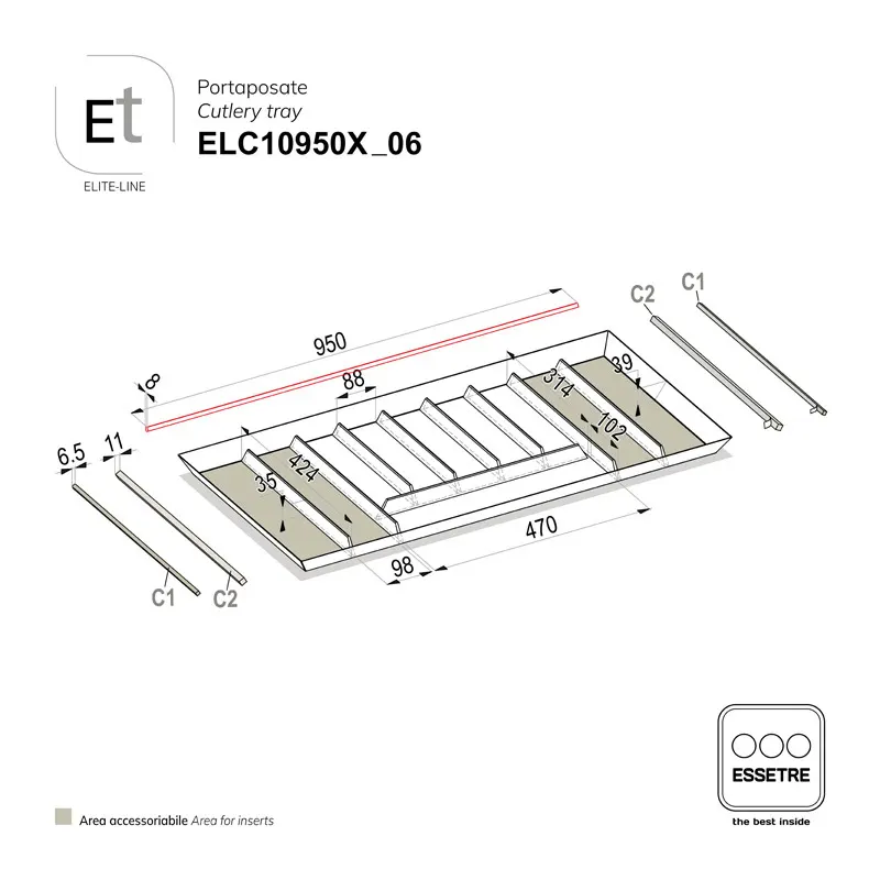 Portaposate ELITE-LINE per cassetto base 1050 mm