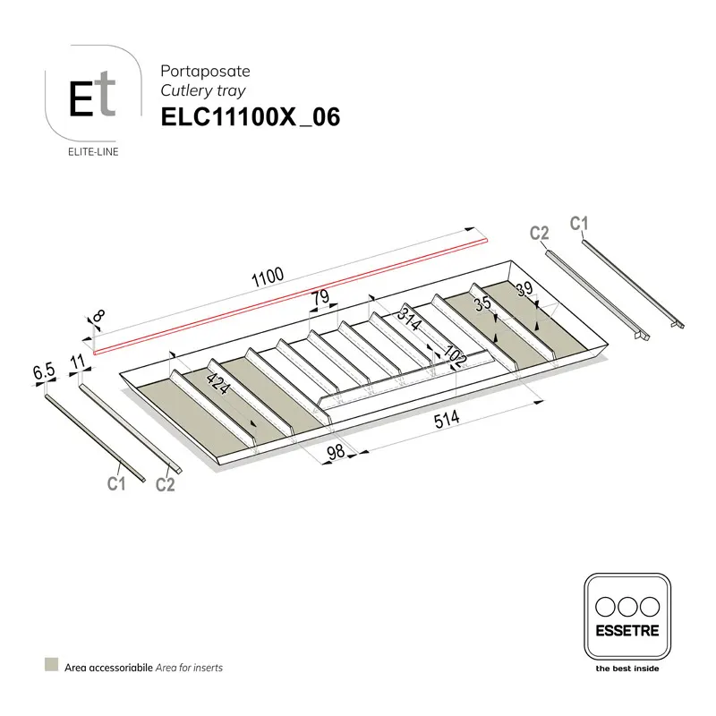 Portaposate ELITE-LINE per cassetto base 1200 mm