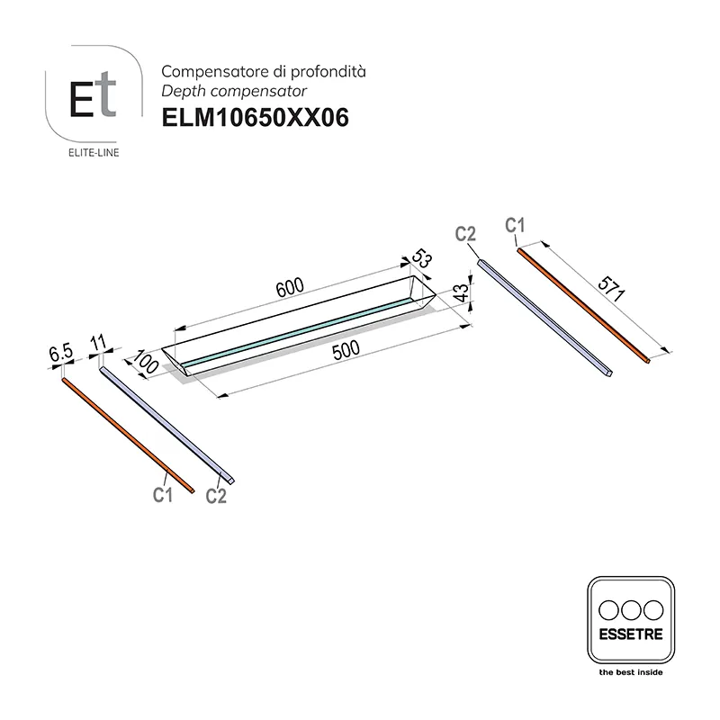 Compensatore di profondità ELITE-LINE per cassetto e cestone base 750 mm