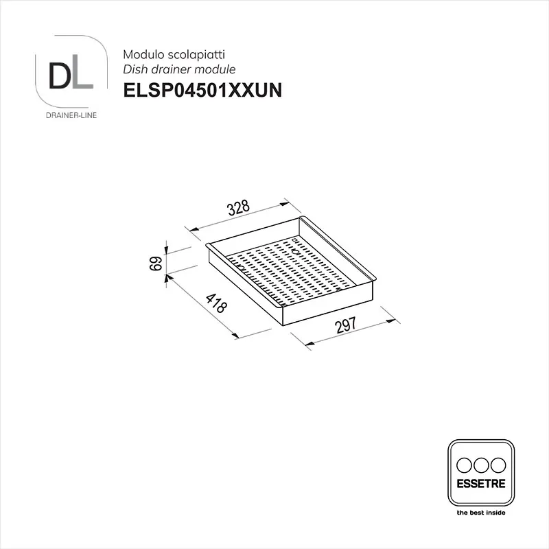 Modulo scolapiatti DRAINER-LINE d'appoggio per cestone L450 mm