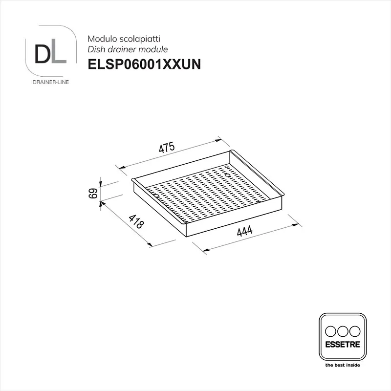 Modulo scolapiatti DRAINER-LINE d'appoggio per cestone L600 mm