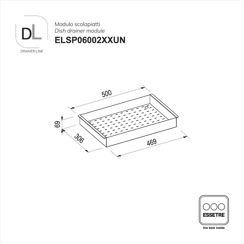 Modulo scolapiatti DRAINER-LINE d'appoggio per pensile L600 mm