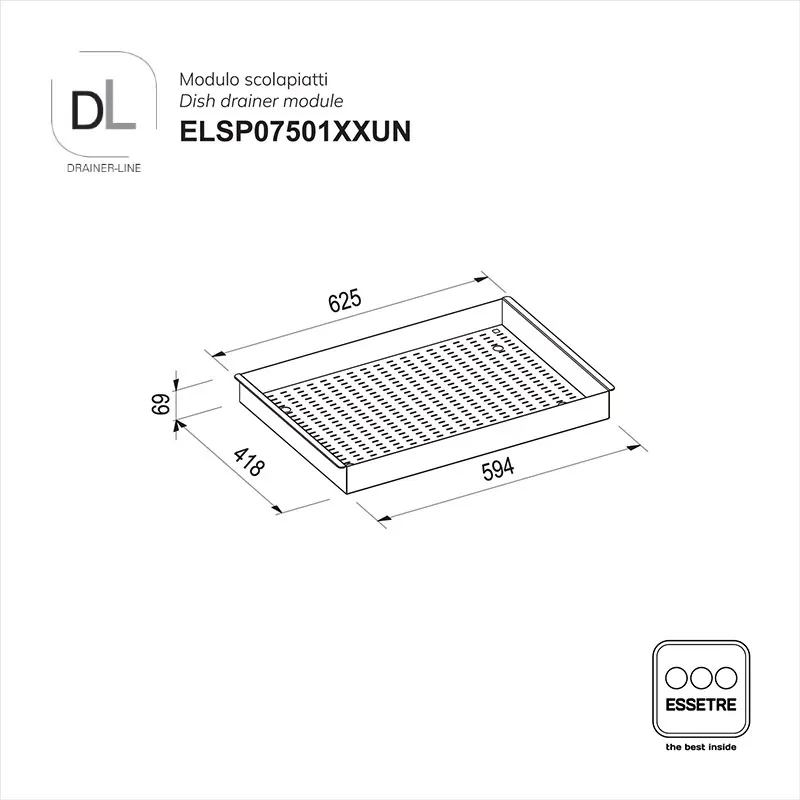 Modulo scolapiatti DRAINER-LINE d'appoggio per cestonee L750 mm