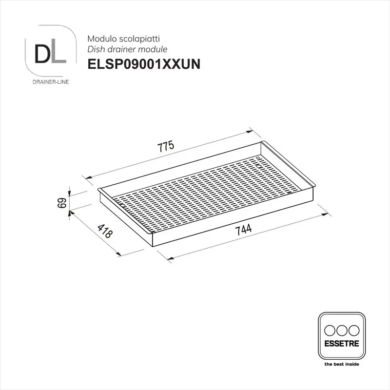 Modulo scolapiatti DRAINER-LINE d'appoggio per cestone L900 mm