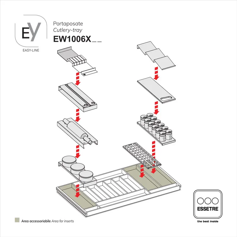 Portaposate EASY-LINE in legno per cassetto base 1000 mm