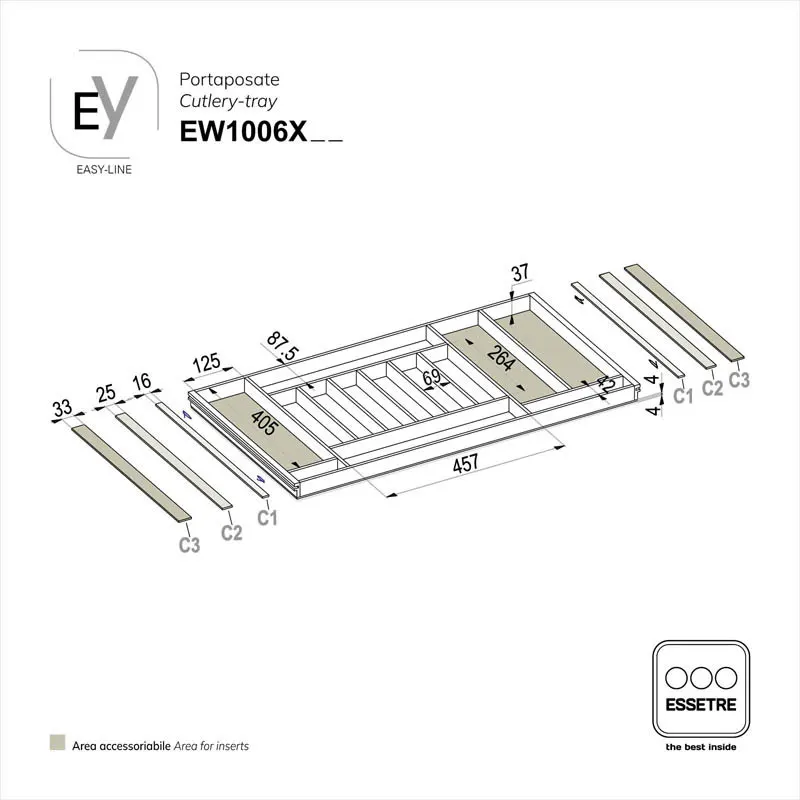 Portaposate EASY-LINE in legno per cassetto base 1000 mm