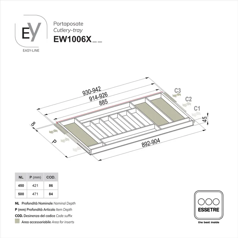 Portaposate EASY-LINE in legno per cassetto base 1000 mm