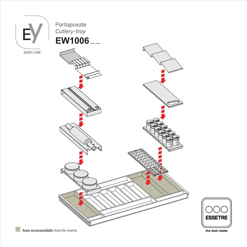 Portaposate EASY-LINE in legno per cassetto base 1000 mm