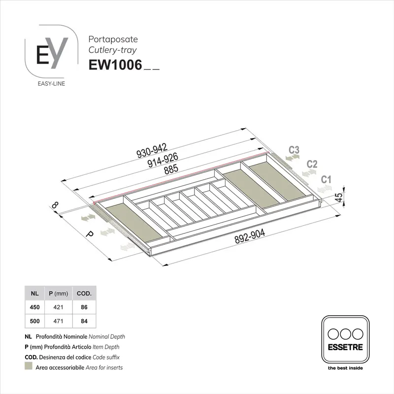 Portaposate EASY-LINE in legno per cassetto base 1000 mm