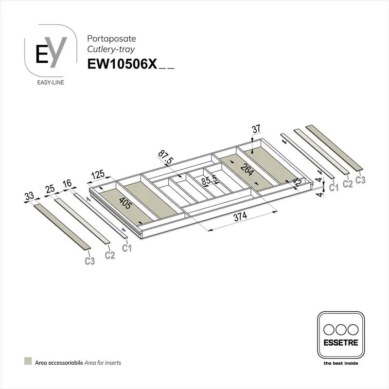 Portaposate EASY-LINE in legno per cassetto base 1050 mm