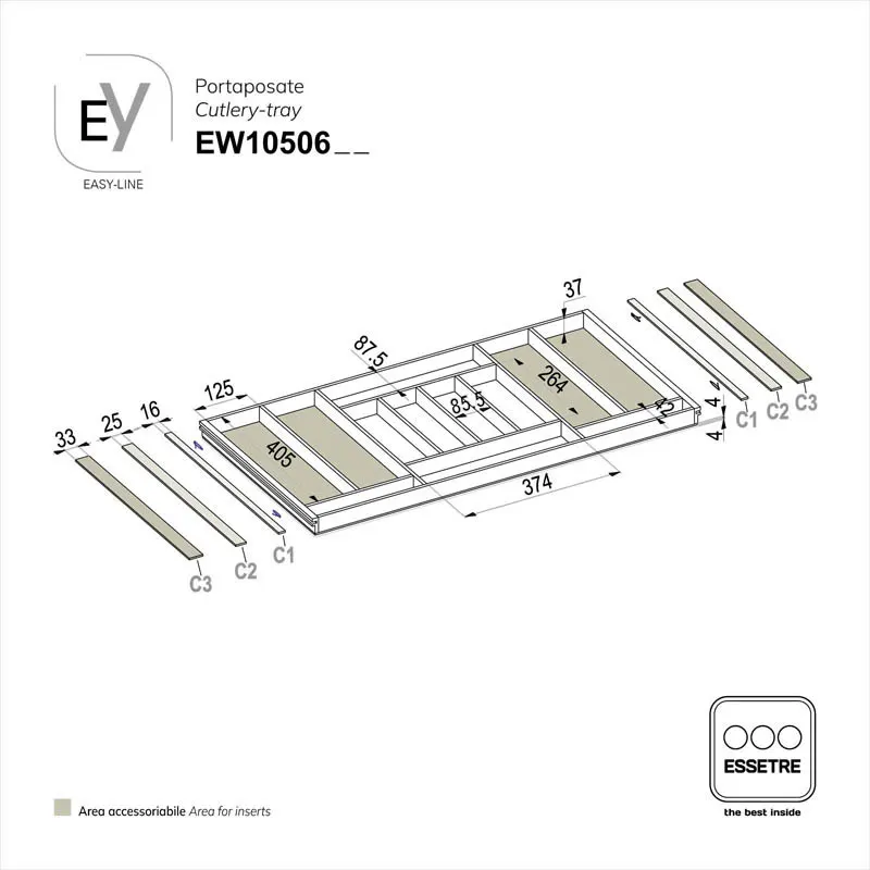 Portaposate EASY-LINE in legno per cassetto base 1050 mm