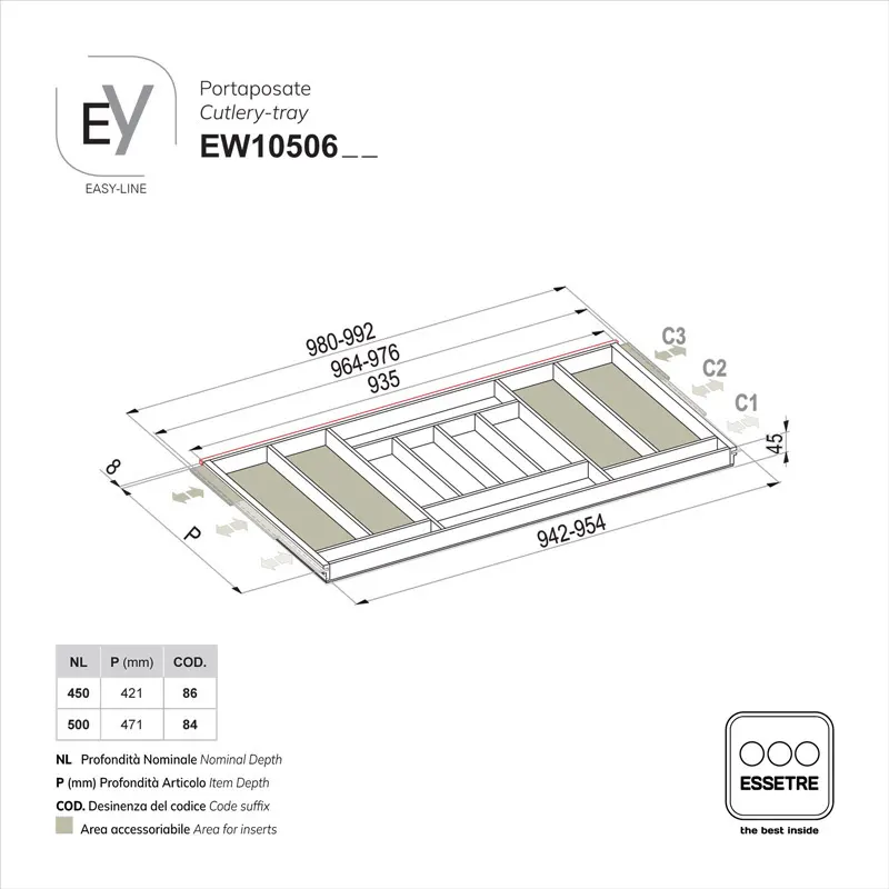 Portaposate EASY-LINE in legno per cassetto base 1050 mm