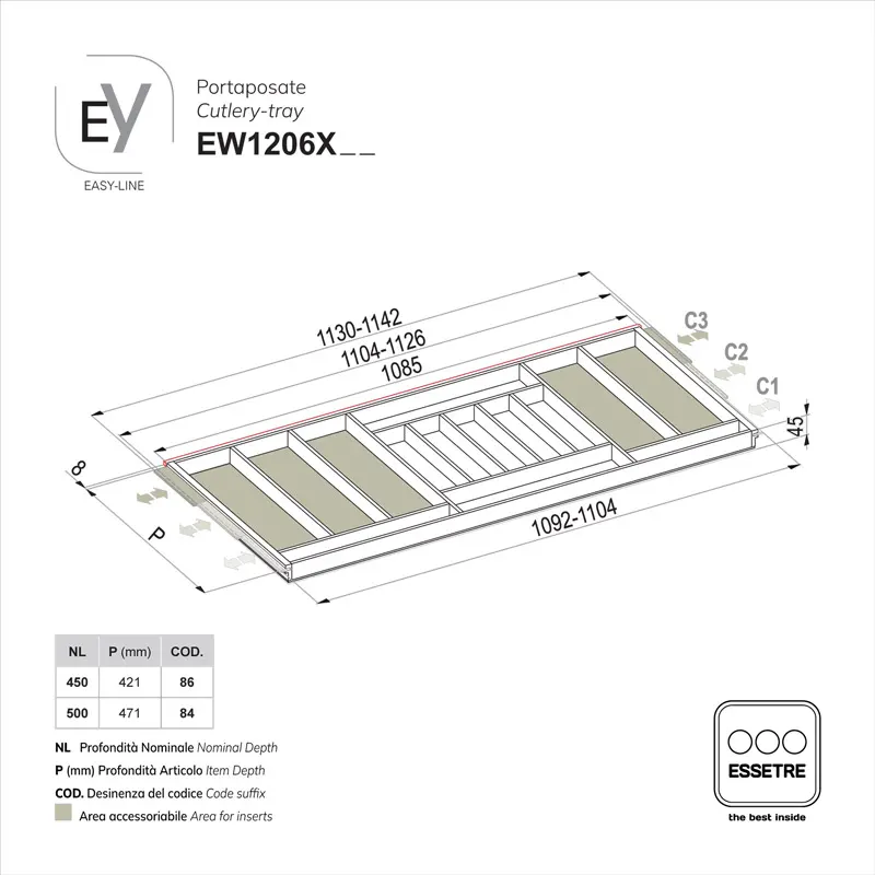 Portaposate EASY-LINE in legno per cassetto base 1200 mm
