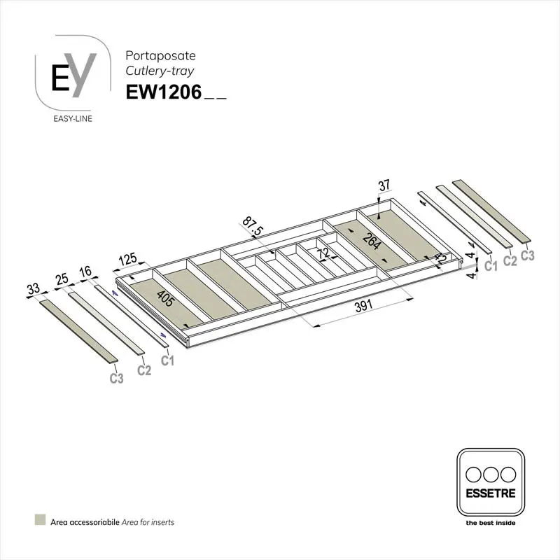 Portaposate EASY-LINE in legno per cassetto base 1200 mm