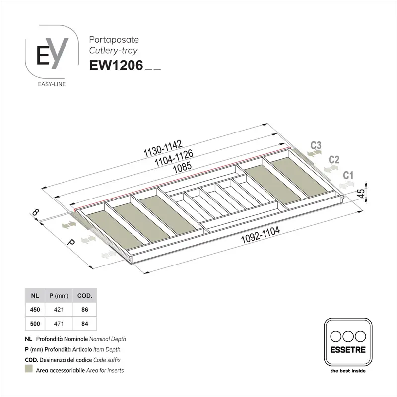 Portaposate EASY-LINE in legno per cassetto base 1200 mm