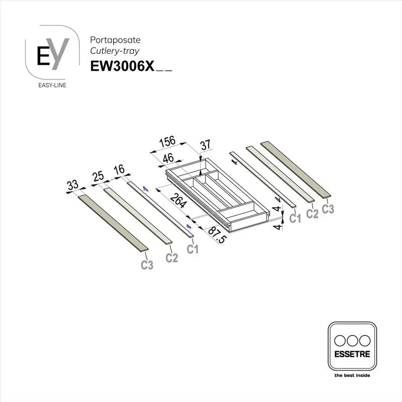 Portaposate EASY-LINE in legno per cassetto base 300 mm