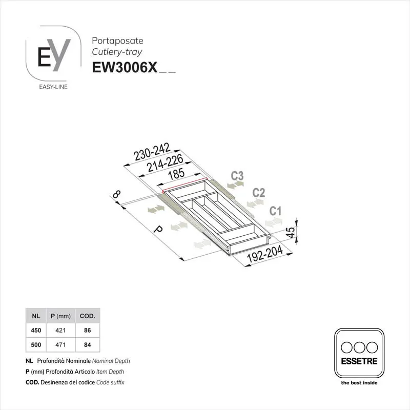 Portaposate EASY-LINE in legno per cassetto base 300 mm