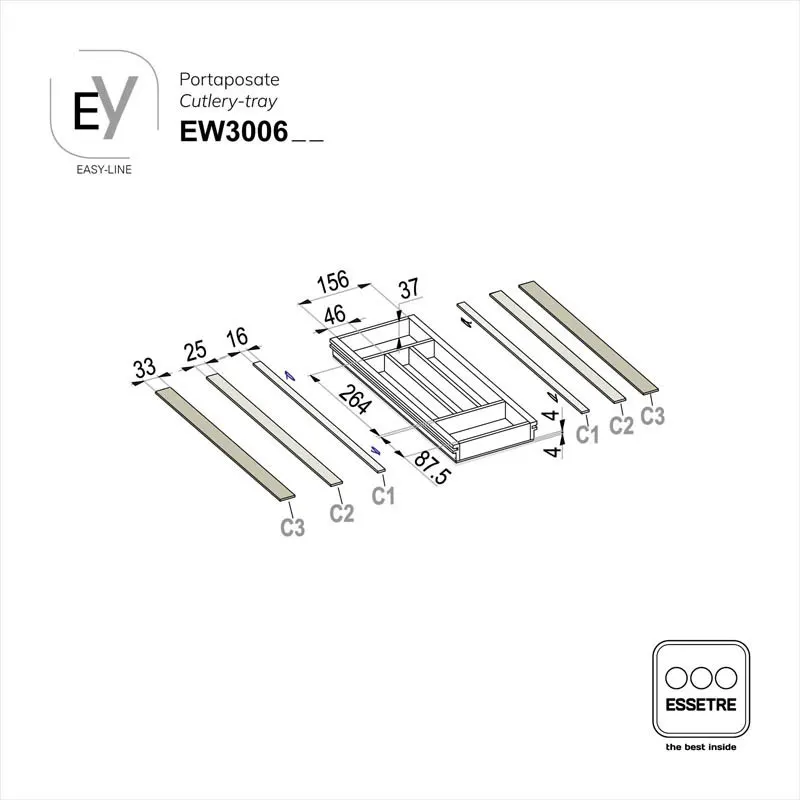 Portaposate EASY-LINE in legno per cassetto base 300 mm