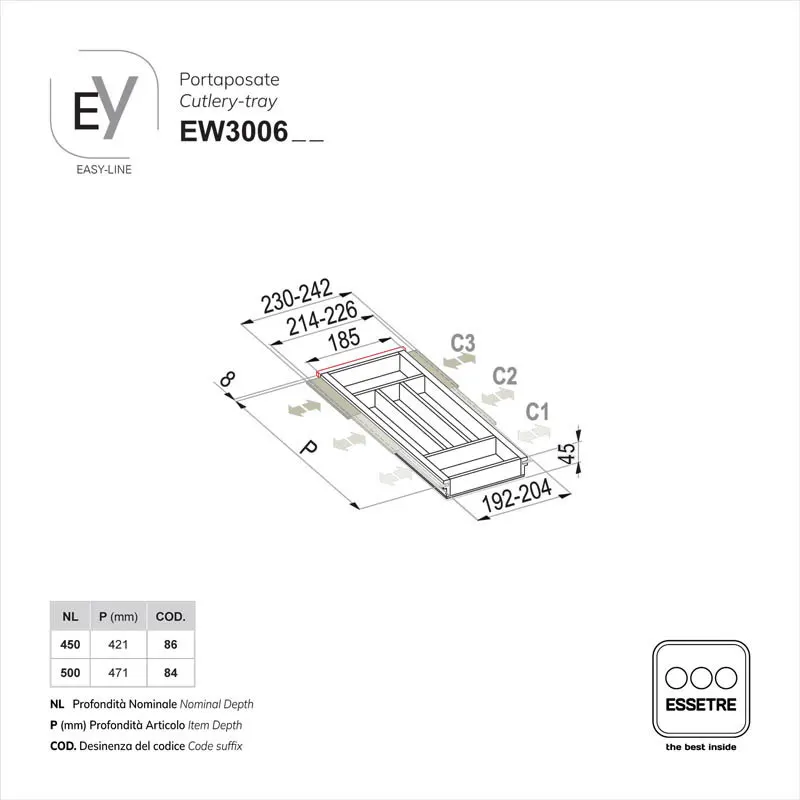 Portaposate EASY-LINE in legno per cassetto base 300 mm