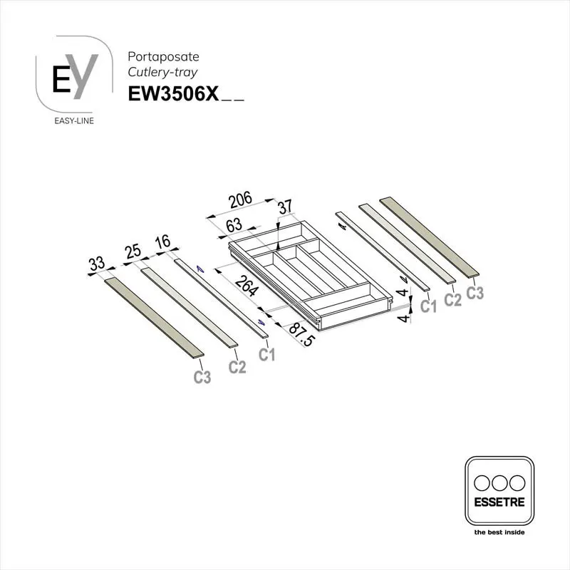 Portaposate EASY-LINE in legno per cassetto base 350 mm