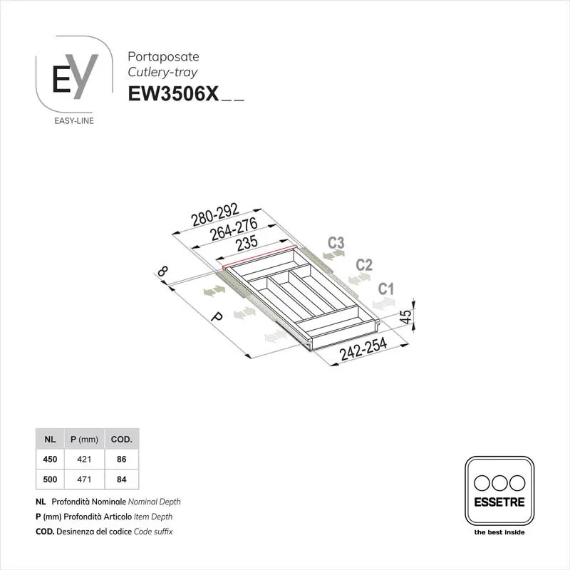 Portaposate EASY-LINE in legno per cassetto base 350 mm