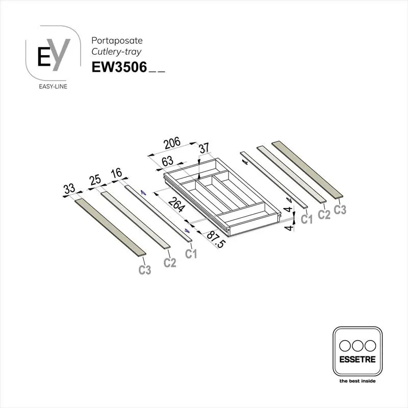 Portaposate EASY-LINE in legno per cassetto base 350 mm