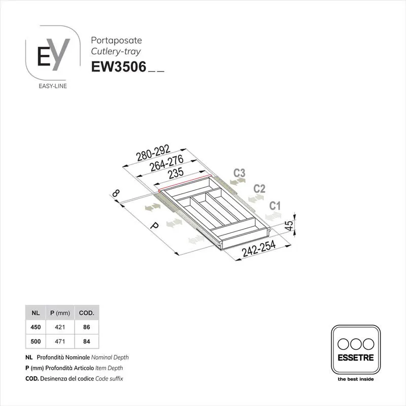 Portaposate EASY-LINE in legno per cassetto base 350 mm