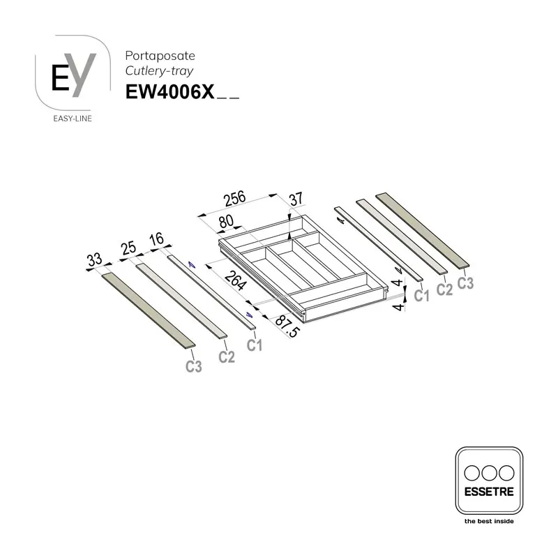 Portaposate EASY-LINE in legno per cassetto base 400 mm