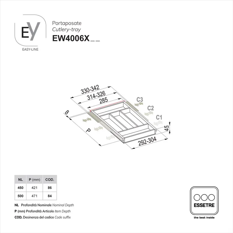 Portaposate EASY-LINE in legno per cassetto base 400 mm
