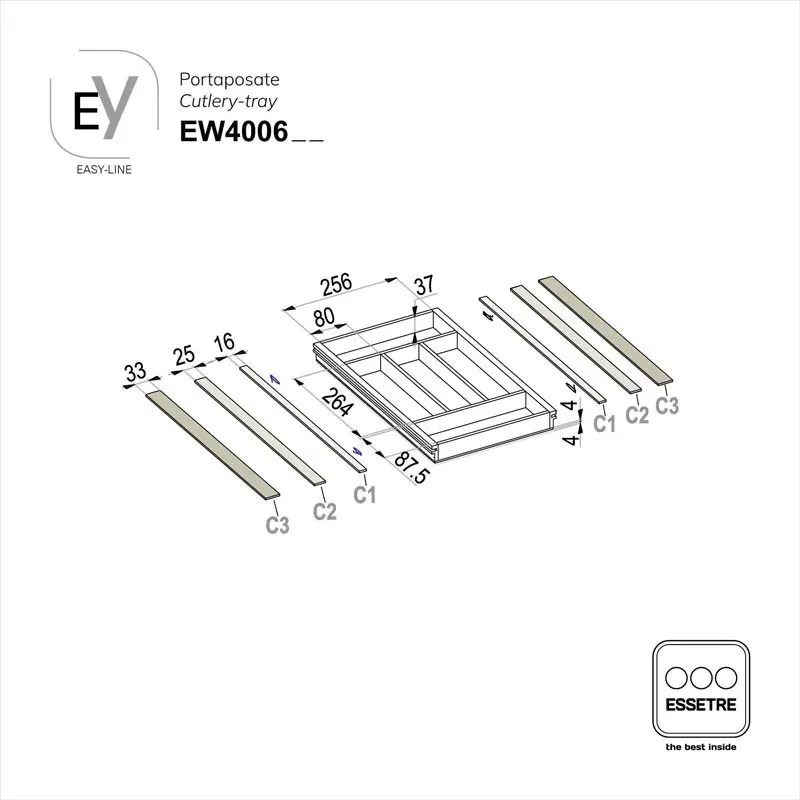 Portaposate EASY-LINE in legno per cassetto base 400 mm